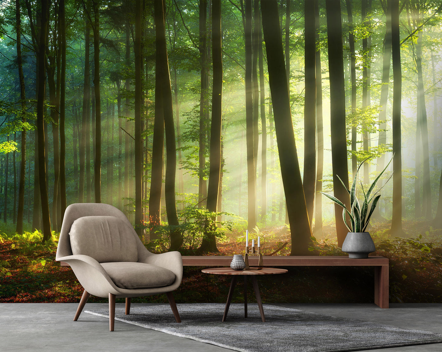 Green Summer Forest Nature Non-woven Photo Wallpaper (W x H) 312 cm x 219 cm (123" x 86")