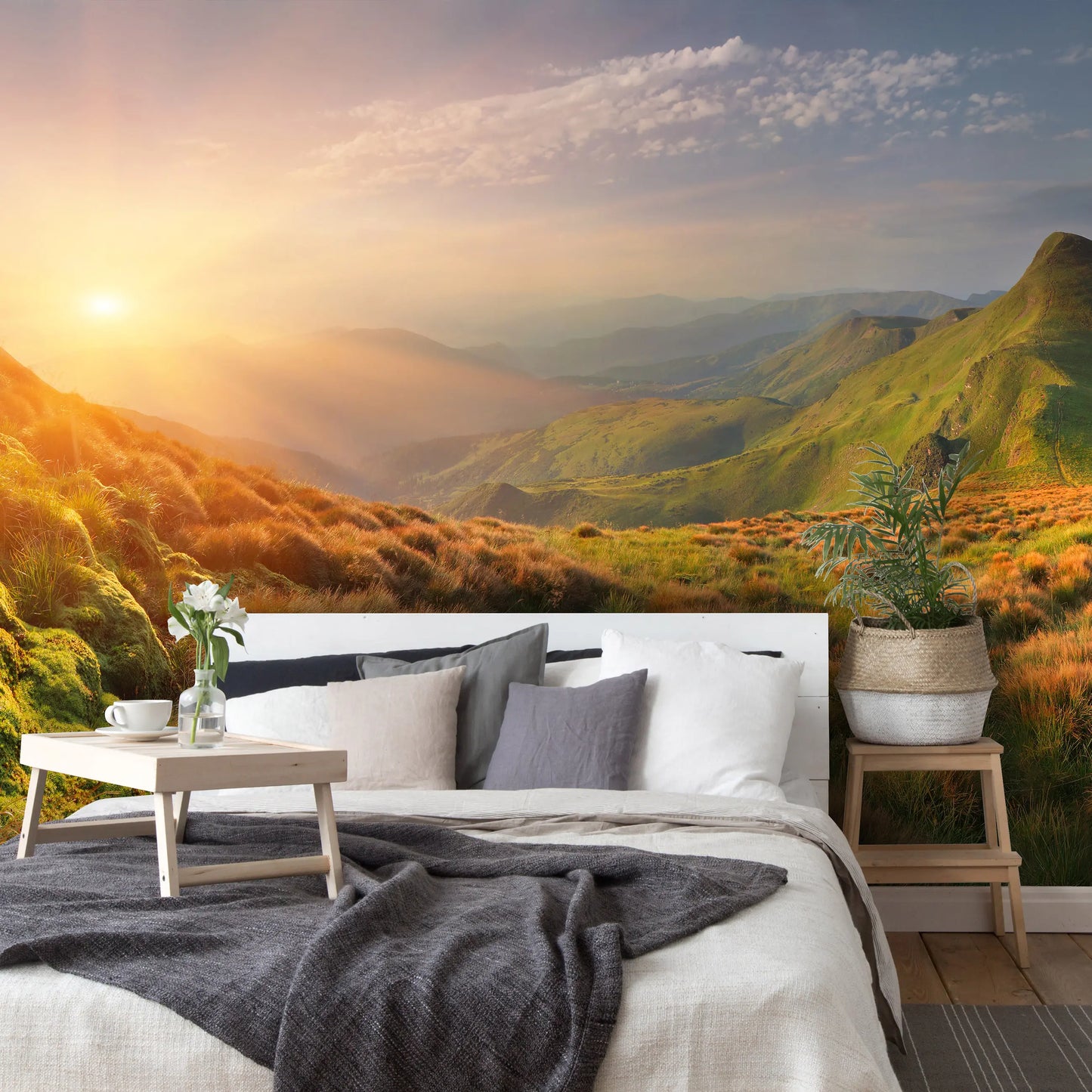 Green Mountains Bedroom Non-woven Photo Wallpaper (W x H) 312 cm x 219 cm (123" x 86")