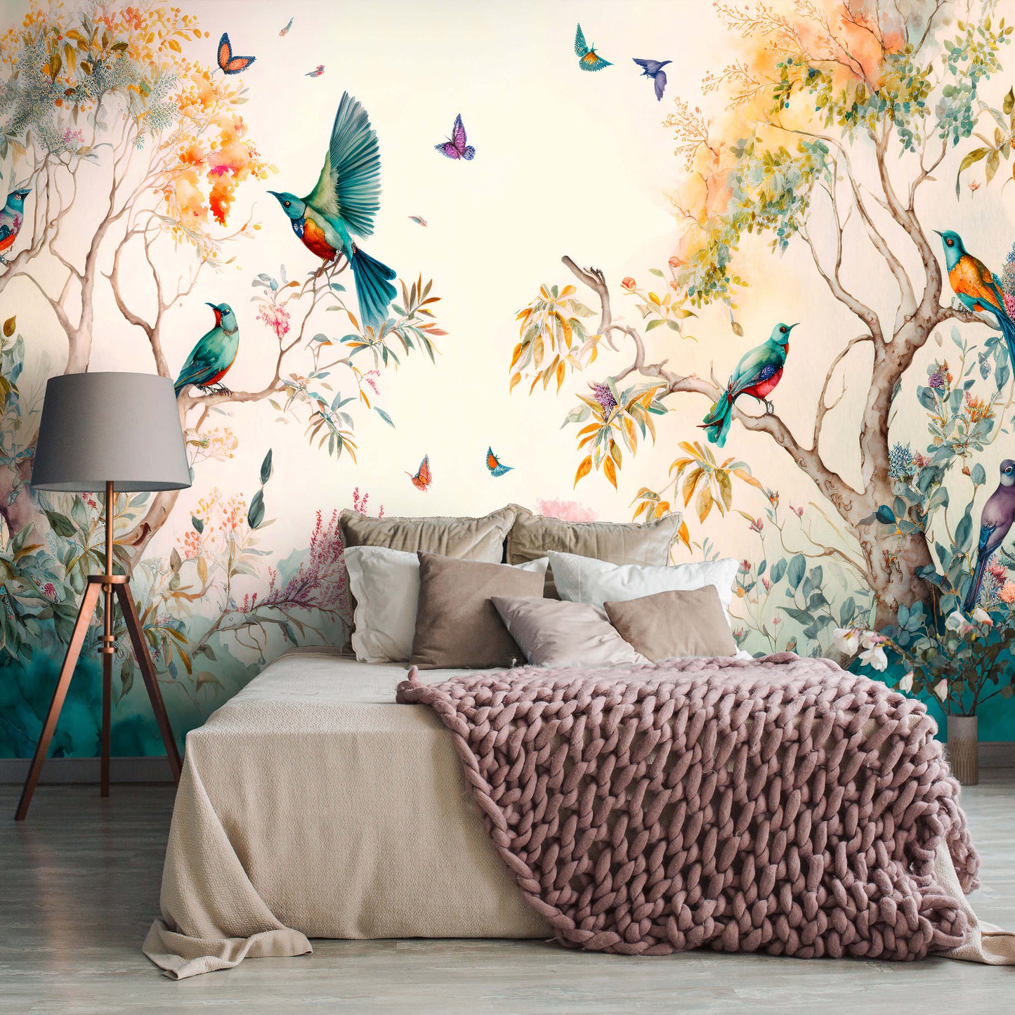 Exotic Birds in the Forest Animal Non-woven Photo Wallpaper (W x H) 312 cm x 219 cm (123" x 86")