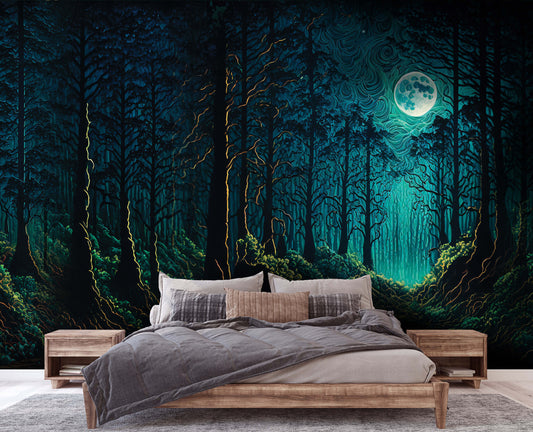 Dark Green Fantasy Forest Nature Non-woven Photo Wallpaper (W x H) 312 cm x 219 cm (123" x 86")