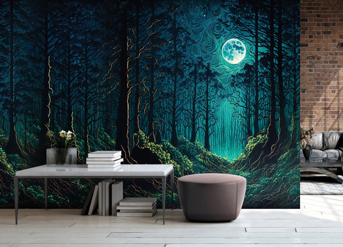 Dark Green Fantasy Forest Nature Non-woven Photo Wallpaper (W x H) 312 cm x 219 cm (123" x 86")