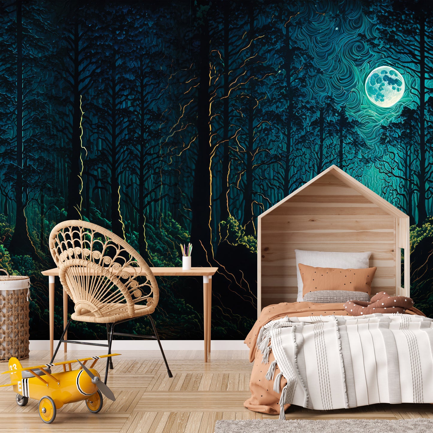 Dark Green Fantasy Forest Nature Non-woven Photo Wallpaper (W x H) 312 cm x 219 cm (123" x 86")