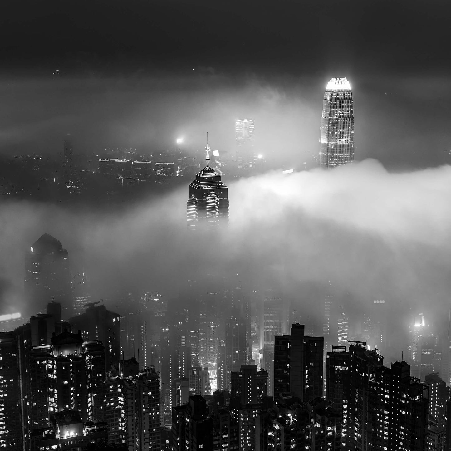 Black White City Skyline in the Fog Cityscape Non-woven Photo Wallpaper (W x H) 312 cm x 219 cm (123" x 86")