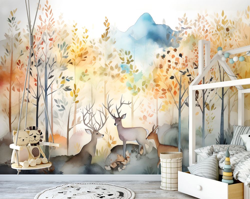 Forest Animals Calm Pastel Animal Non-woven Photo Wallpaper (W x H) 312 cm x 219 cm (123" x 86")