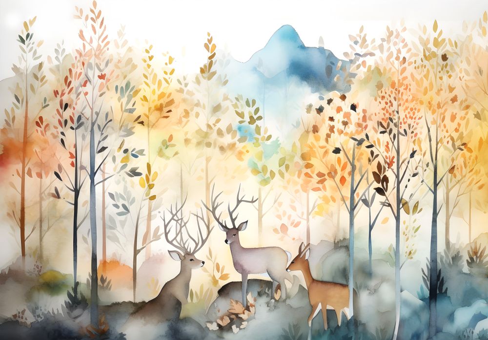 Forest Animals Calm Pastel Animal Non-woven Photo Wallpaper (W x H) 312 cm x 219 cm (123" x 86")