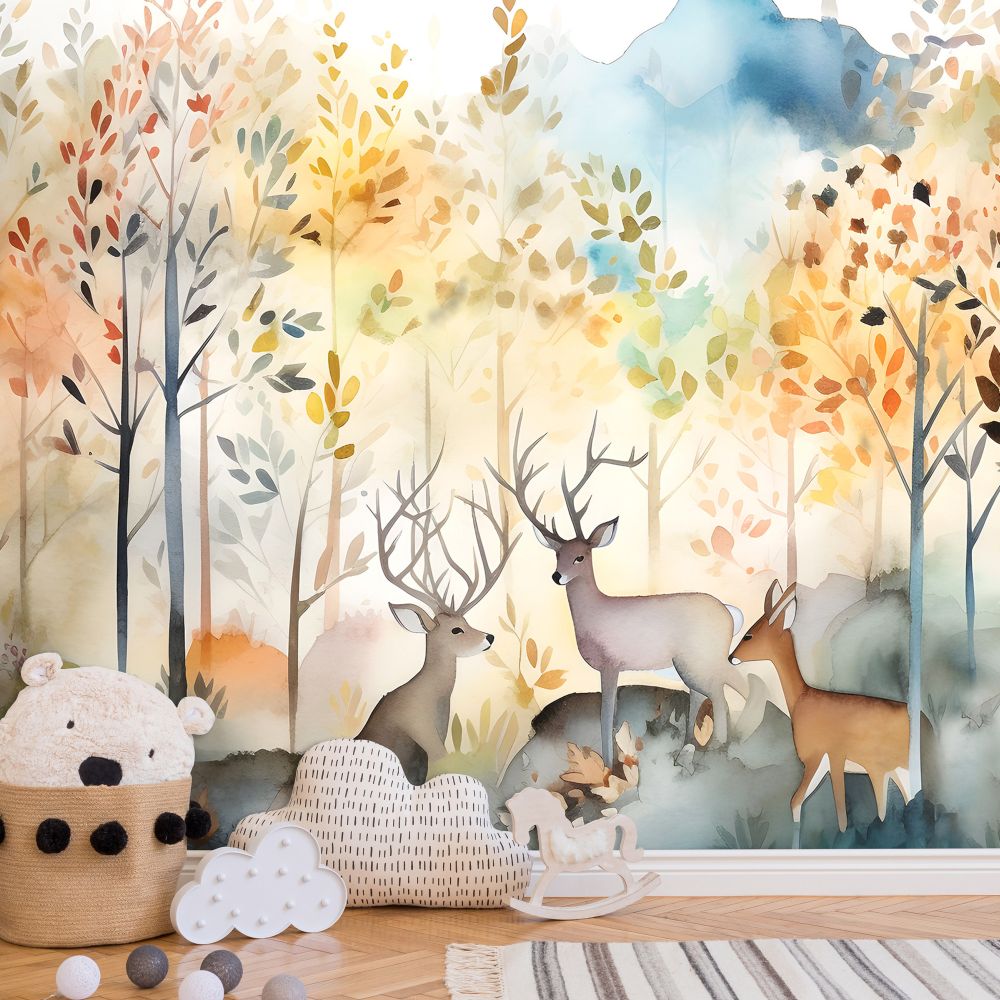 Forest Animals Calm Pastel Animal Non-woven Photo Wallpaper (W x H) 312 cm x 219 cm (123" x 86")