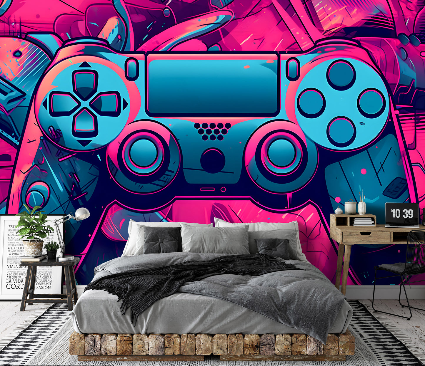 Gamer Console Controller Teen Bedroom Non-woven Photo Wallpaper (W x H) 312 cm x 219 cm (123" x 86")
