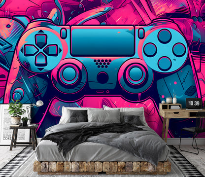 Gamer Console Controller Teen Bedroom Non-woven Photo Wallpaper (W x H) 312 cm x 219 cm (123" x 86")