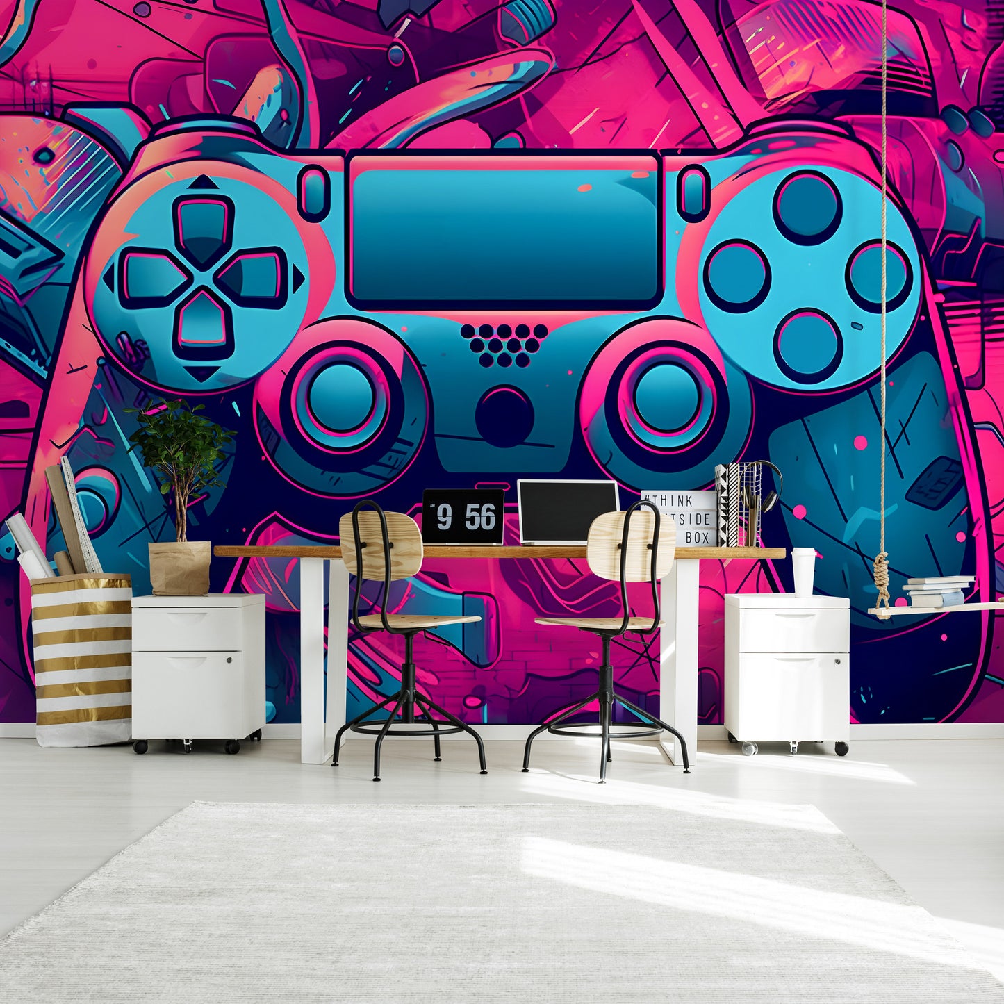 Gamer Console Controller Teen Bedroom Non-woven Photo Wallpaper (W x H) 312 cm x 219 cm (123" x 86")