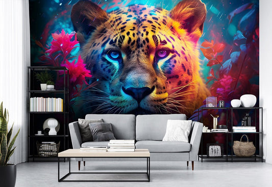 Painting Wild Cat Colorful Animal Animal Non-woven Photo Wallpaper (W x H) 312 cm x 219 cm (123" x 86")