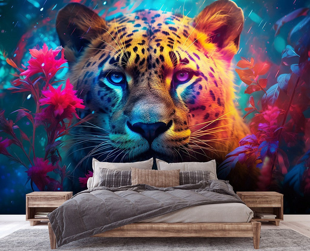 Painting Wild Cat Colorful Animal Animal Non-woven Photo Wallpaper (W x H) 312 cm x 219 cm (123" x 86")