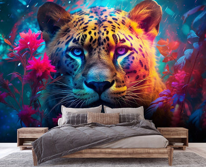 Painting Wild Cat Colorful Animals Non-woven Photo Wallpaper (W x H) 312 cm x 219 cm (123" x 86")