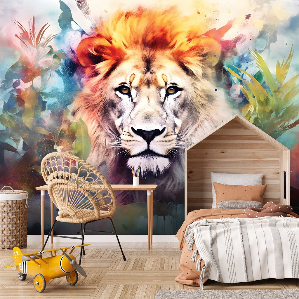 Lion Baby Boy Bedroom Colorful Animal Non-woven Photo Wallpaper (W x H) 312 cm x 219 cm (123" x 86")