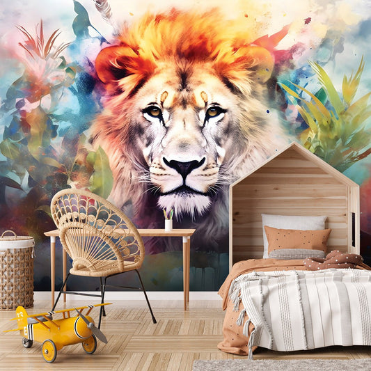 Lion Baby Boy Bedroom Colorful Animal Non-woven Photo Wallpaper (W x H) 312 cm x 219 cm (123" x 86")