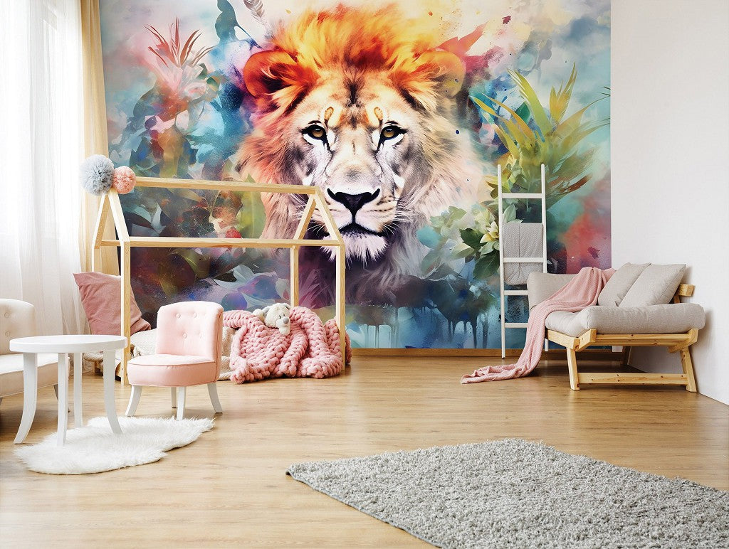 Lion Baby Boy Bedroom Colorful Animal Non-woven Photo Wallpaper (W x H) 312 cm x 219 cm (123" x 86")