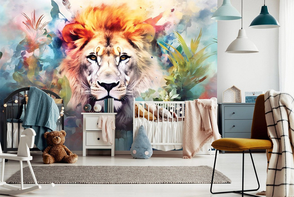 Lion Baby Boy Bedroom Colorful Animal Non-woven Photo Wallpaper (W x H) 312 cm x 219 cm (123" x 86")