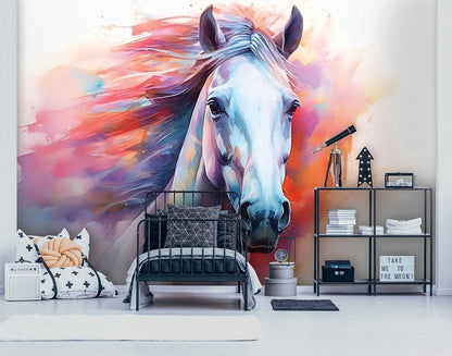 Painted Colorful Horse Animals Non-woven Photo Wallpaper (W x H) 312 cm x 219 cm (123" x 86")