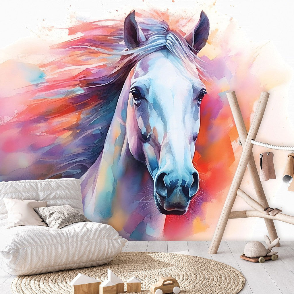 Painted Colorful Horse Animal Animal Non-woven Photo Wallpaper (W x H) 312 cm x 219 cm (123" x 86")