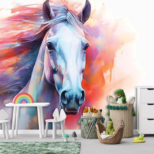 Painted Colorful Horse Animal Animal Non-woven Photo Wallpaper (W x H) 312 cm x 219 cm (123" x 86")