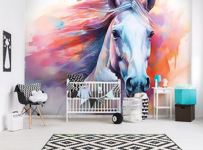 Painted Colorful Horse Animals Non-woven Photo Wallpaper (W x H) 312 cm x 219 cm (123" x 86")