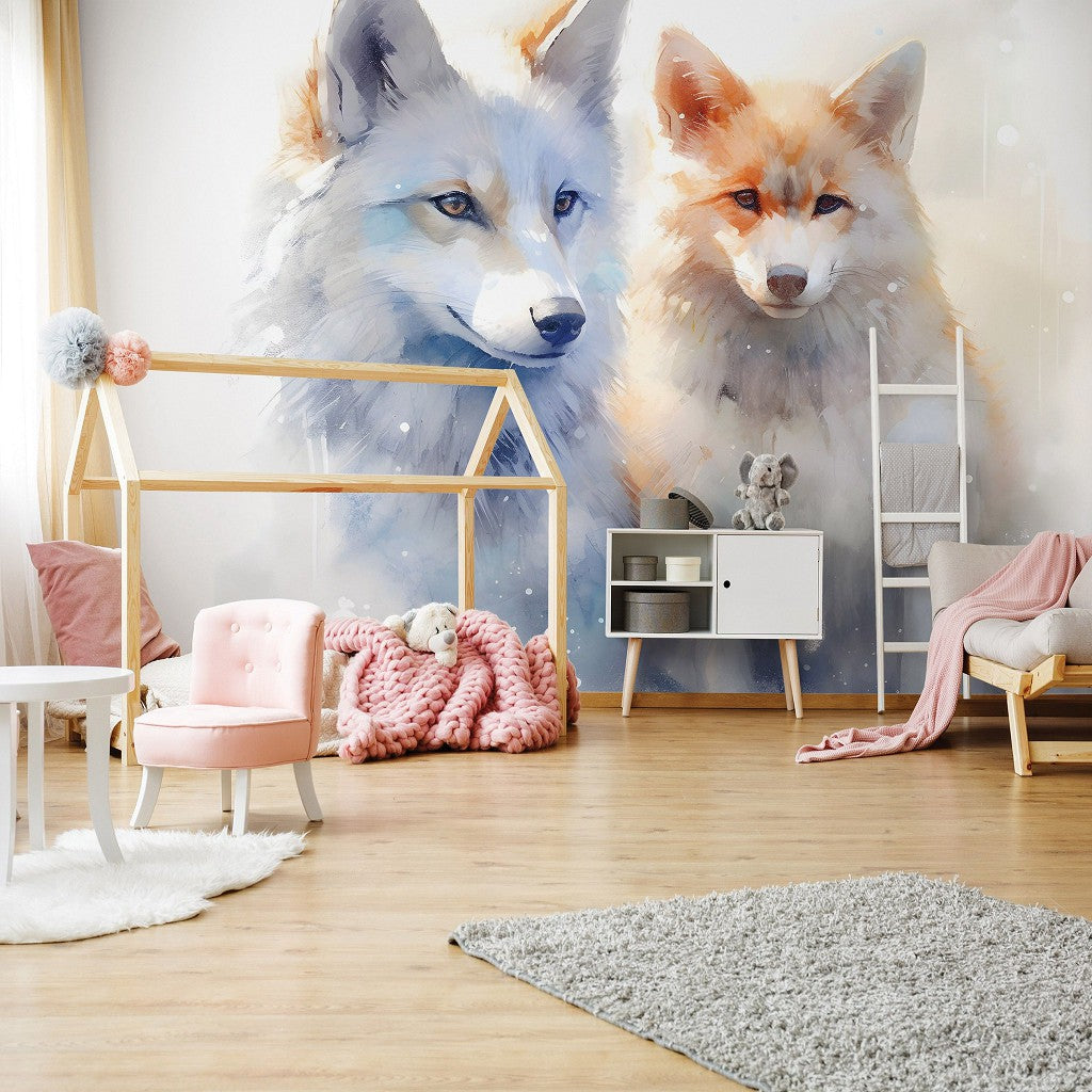 Cute Foxes Animal Animal Non-woven Photo Wallpaper (W x H) 312 cm x 219 cm (123" x 86")