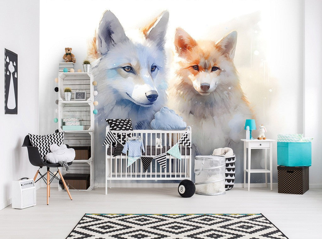 Cute Foxes Animal Animal Non-woven Photo Wallpaper (W x H) 312 cm x 219 cm (123" x 86")