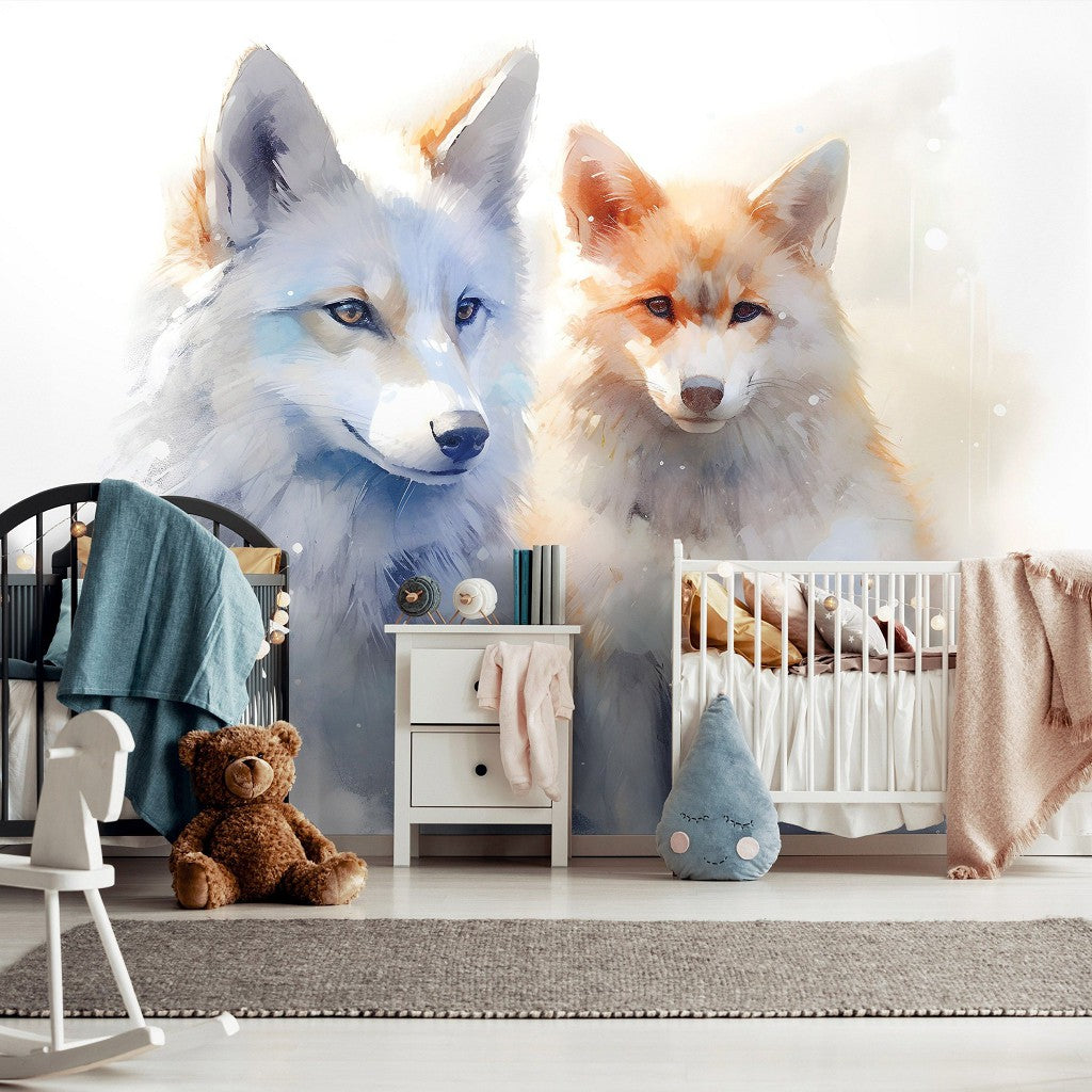 Cute Foxes Animal Animal Non-woven Photo Wallpaper (W x H) 312 cm x 219 cm (123" x 86")