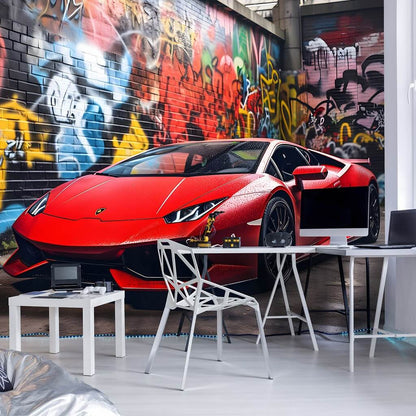 Red Sports Cars & Transport Non-woven Photo Wallpaper (W x H) 312 cm x 219 cm (123" x 86")
