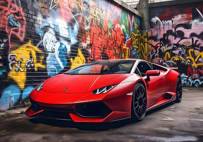 Red Sports Cars & Transport Non-woven Photo Wallpaper (W x H) 312 cm x 219 cm (123" x 86")