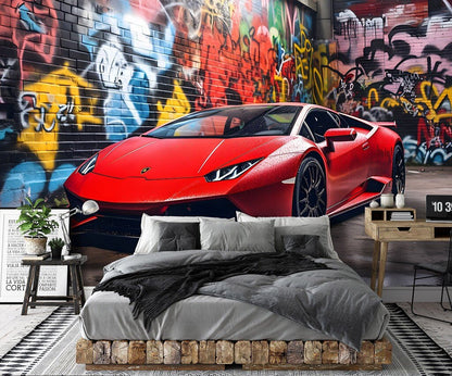 Red Sports Cars & Transport Non-woven Photo Wallpaper (W x H) 312 cm x 219 cm (123" x 86")
