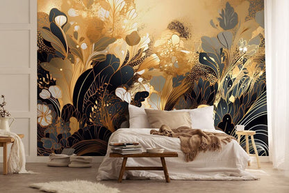 Gold and black luxury botanical photo wallpaper
