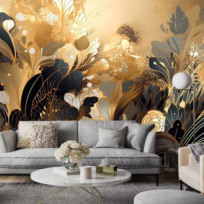 Gold and black luxury botanical photo wallpapers