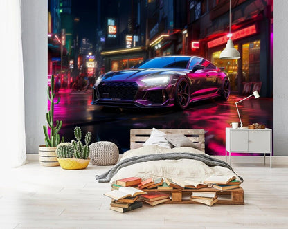 Neon Tuned Super Car Non-woven Photo Wallpaper (W x H) 312 cm x 219 cm (123" x 86")