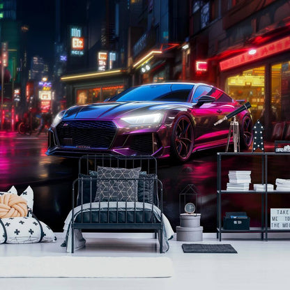Neon Tuned Super Car Non-woven Photo Wallpaper (W x H) 312 cm x 219 cm (123" x 86")