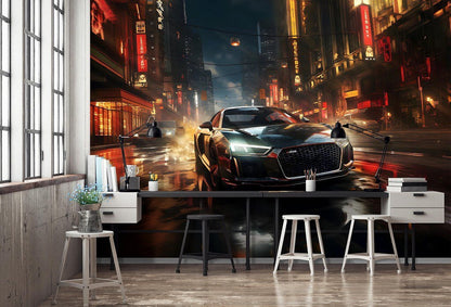 Tuned Sports Car Non-woven Photo Wallpaper (W x H) 312 cm x 219 cm (123" x 86")