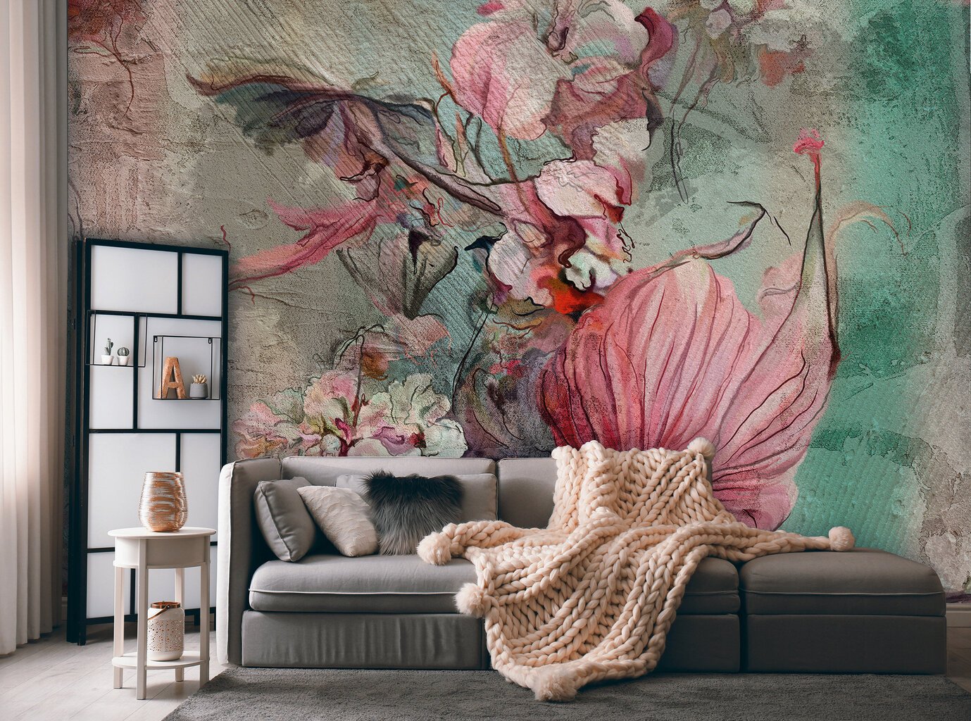 Floral Abstract Composition Painting Imitation  Non-woven Photo Wallpaper (W x H) 312 cm x 219 cm (123" x 86")