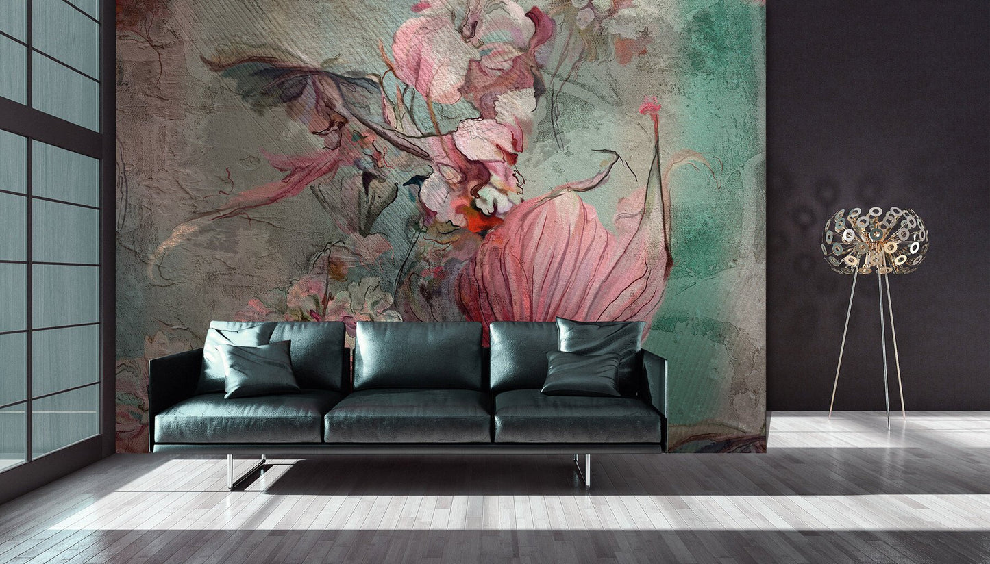 Floral Abstract Composition Painting Imitation  Non-woven Photo Wallpaper (W x H) 312 cm x 219 cm (123" x 86")