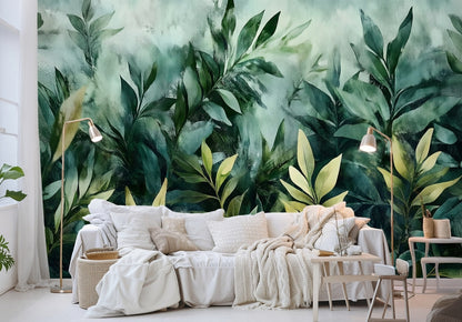 Large Plants Living Room Non-woven Photo Wallpaper (W x H) 312 cm x 219 cm (123" x 86")