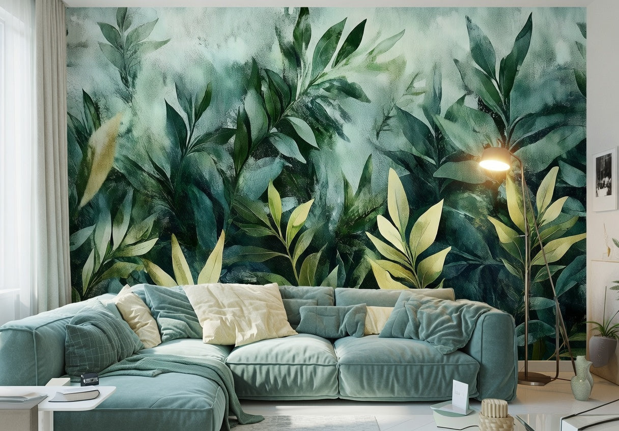 Large Plants Living Room Non-woven Photo Wallpaper (W x H) 312 cm x 219 cm (123" x 86")
