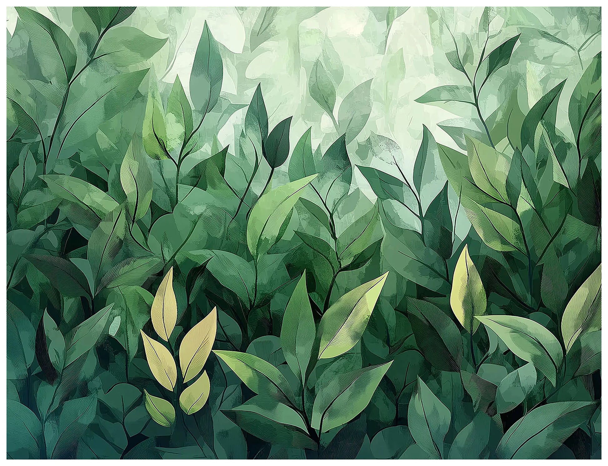 Illustration of green leaves with a soft focus background