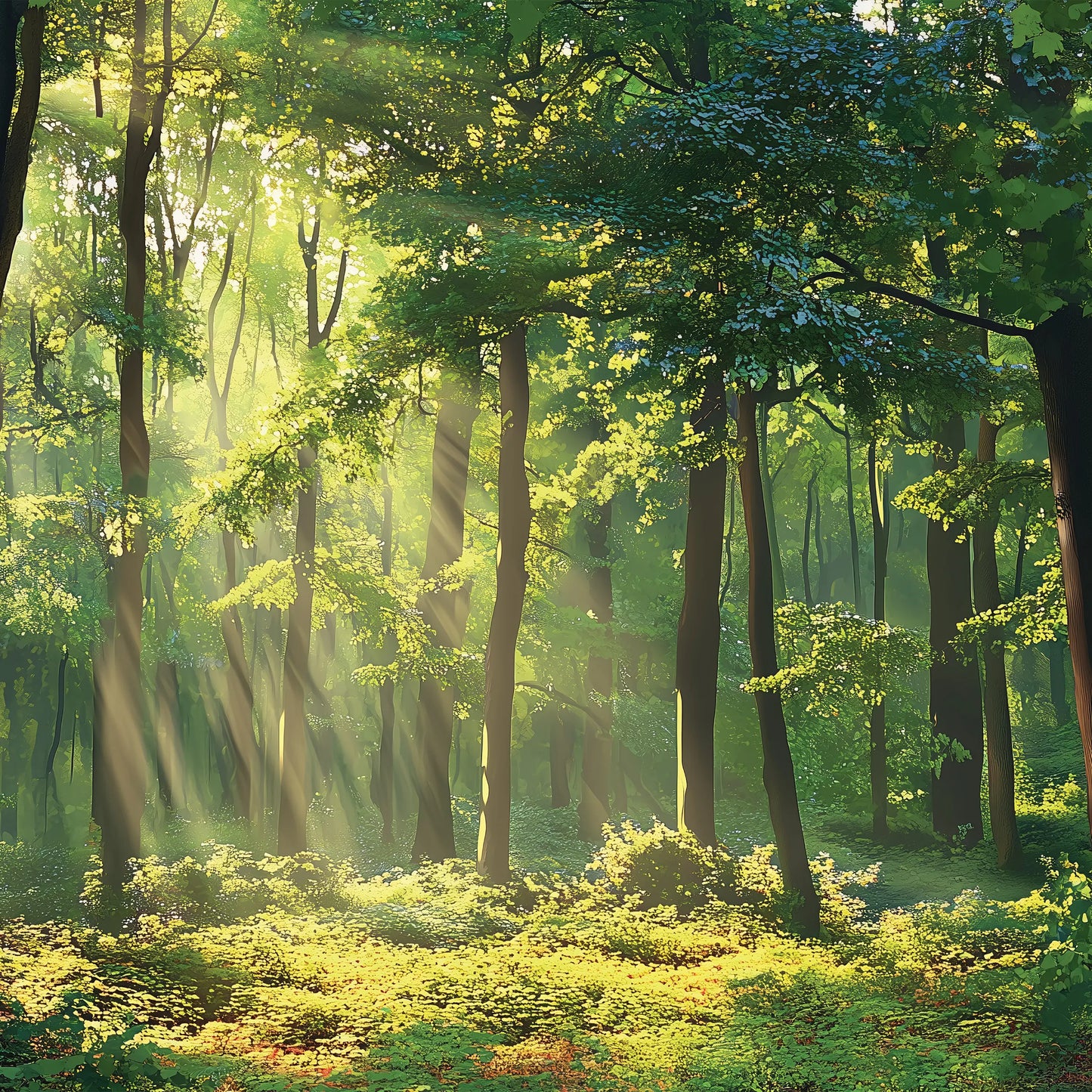 Living Room Summer Forest Non-woven Photo Wallpaper (W x H) 312 cm x 219 cm (123" x 86")