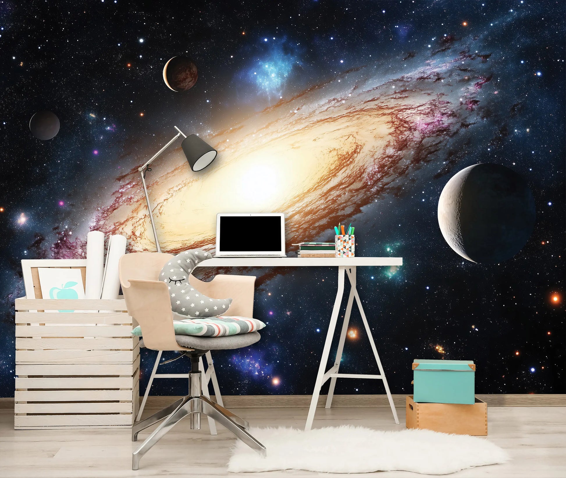 Space photo wallpaper for bedroom