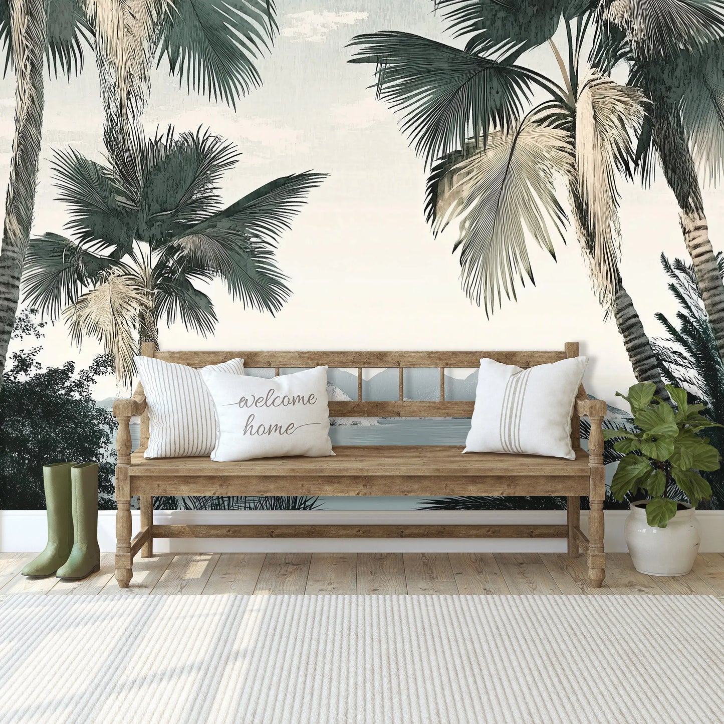 Large Palms Waiting Room and Reception Non-woven Photo Wallpaper (W x H) 312 cm x 219 cm (123" x 86")