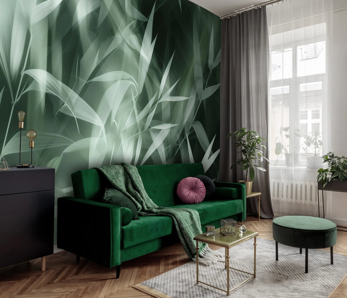 Green Abstract Leaves Non-woven Photo Wallpaper (W x H) 312 cm x 219 cm (123" x 86")