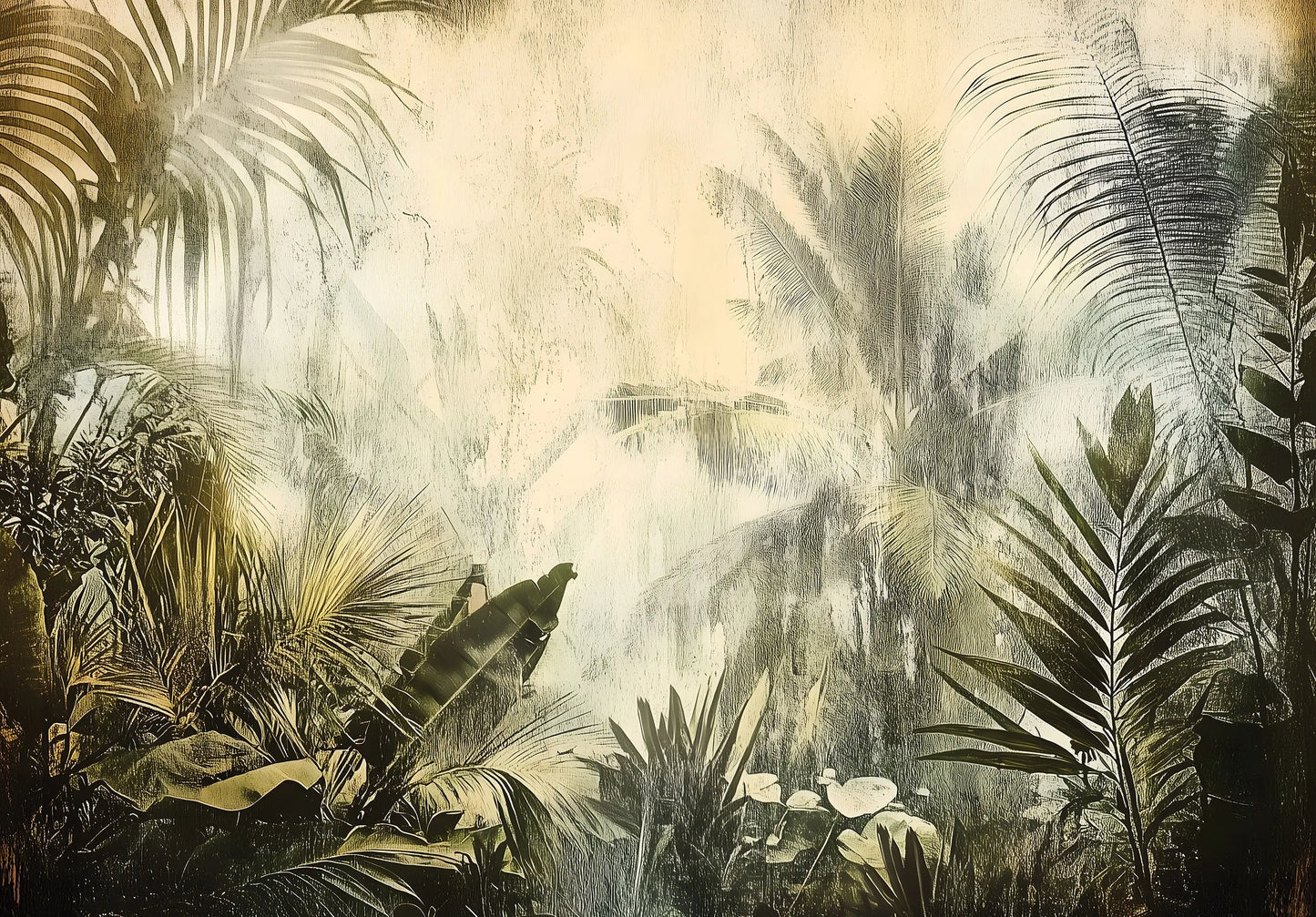 Tropical plant wallpaper with a beige background