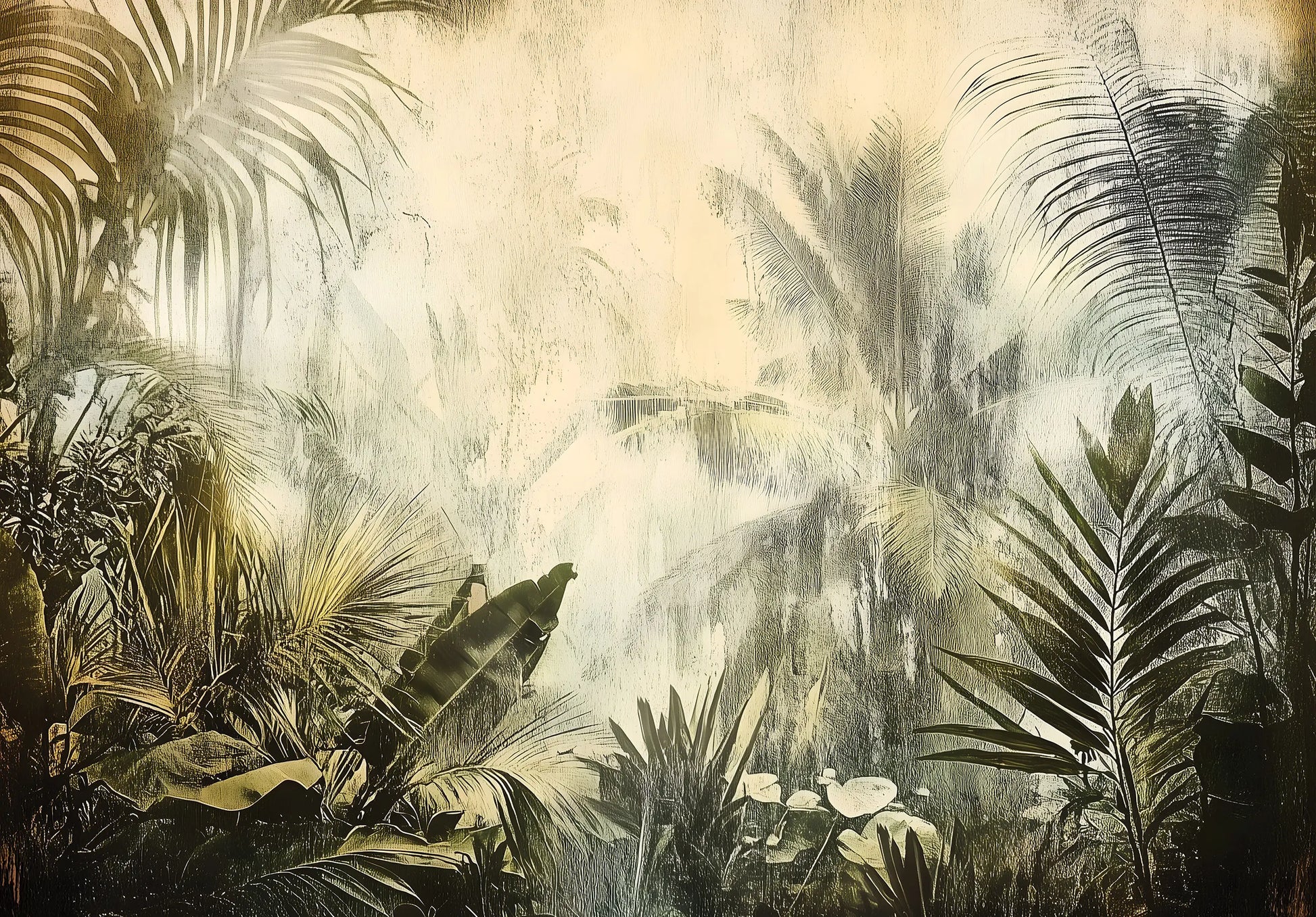 Tropical plant wallpaper with a beige background