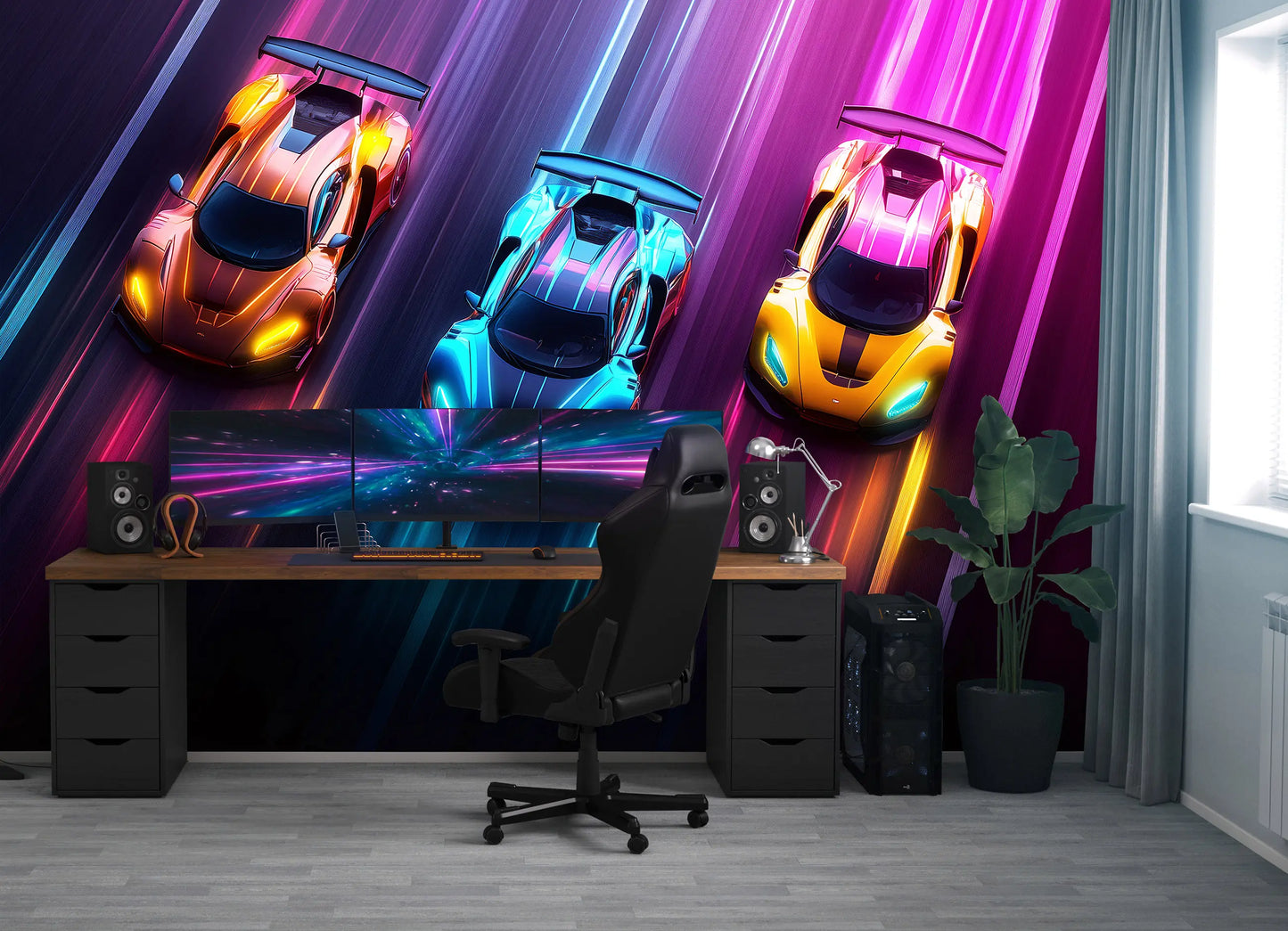 Colourful Cars Kids Bedroom Non-woven Photo Wallpaper (W x H) 312 cm x 219 cm (123" x 86")