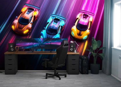 Colourful Cars Kids Bedroom Non-woven Photo Wallpaper (W x H) 312 cm x 219 cm (123" x 86")