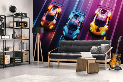 Colourful Cars Kids Bedroom Non-woven Photo Wallpaper (W x H) 312 cm x 219 cm (123" x 86")