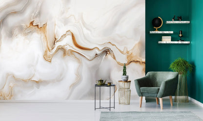 Marble Gold and White Living Room Non-woven Photo Wallpaper (W x H) 312 cm x 219 cm (123" x 86")